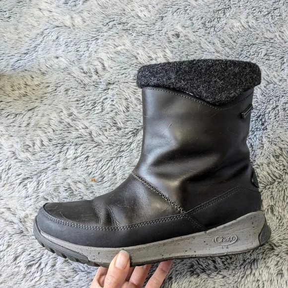 Chaco Borealis Boots Black Winter Snow Boots Waterproof Mid Size 7 Fur Slip On - Picture 11 of 11